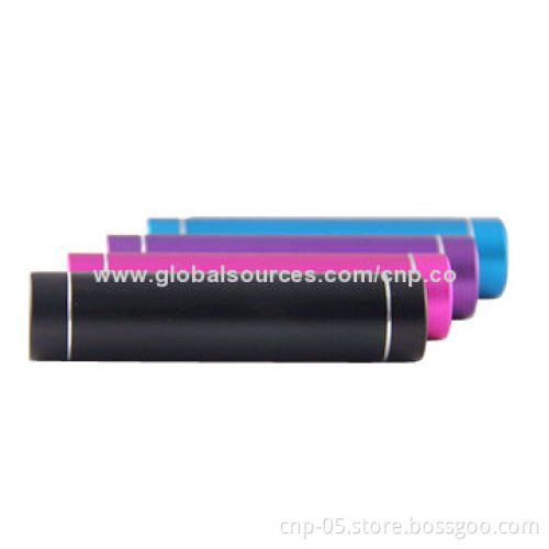 Portable Battery Charger with Flashlight, Aluminum Case, 2,600mAh Capacity